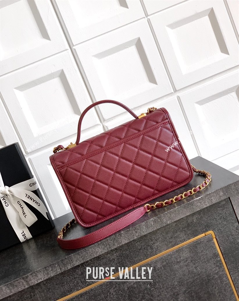 Chanel Grained Shiny Calfskin Flap Bag with Top Handle Burgundy 2025 AS3653 (yezi-251010070)