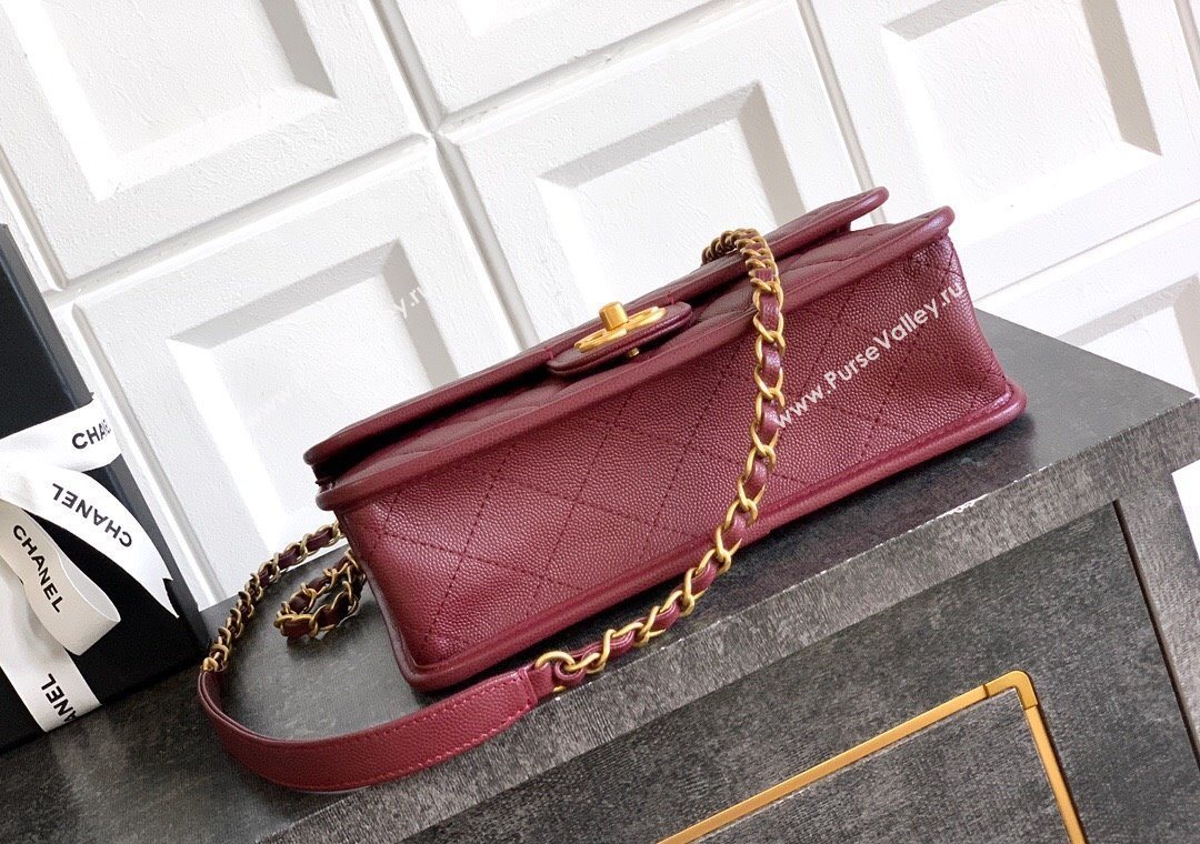 Chanel Grained Shiny Calfskin Flap Bag with Top Handle Burgundy 2025 AS3653 (yezi-251010070)