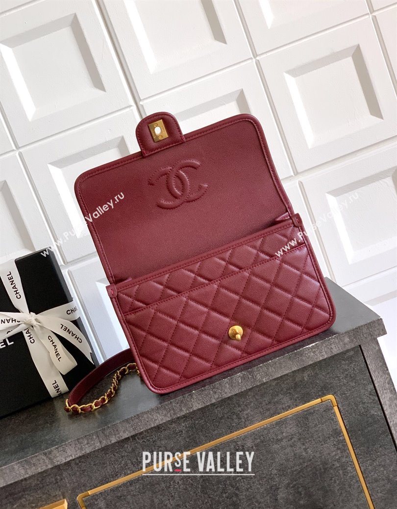 Chanel Grained Shiny Calfskin Flap Bag with Top Handle Burgundy 2025 AS3653 (yezi-251010070)