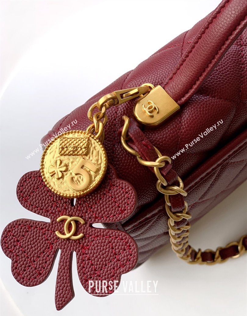 Chanel Grained Shiny Calfskin Flap Bag with Top Handle Burgundy 2025 AS3653 (yezi-251010070)