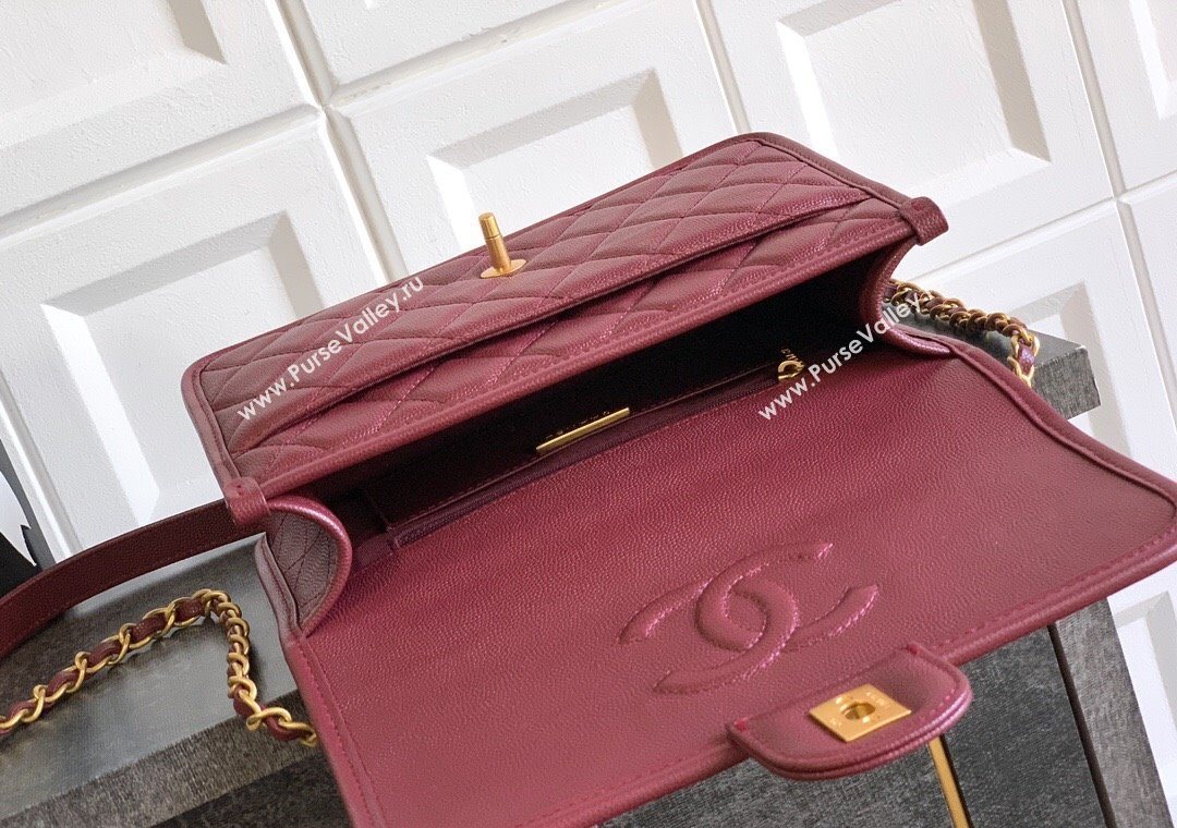 Chanel Grained Shiny Calfskin Flap Bag with Top Handle Burgundy 2025 AS3653 (yezi-251010070)