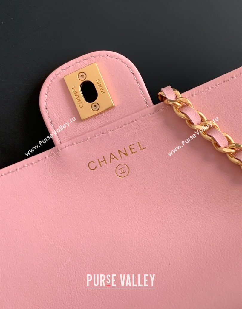 Chanel Shiny Lambskin Wallet with chain and Top Handle Light Pink 2025 AP4674 (yezi-251009091)