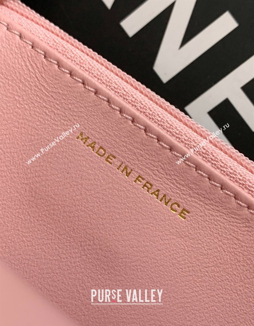 Chanel Shiny Lambskin Wallet with chain and Top Handle Light Pink 2025 AP4674 (yezi-251009091)