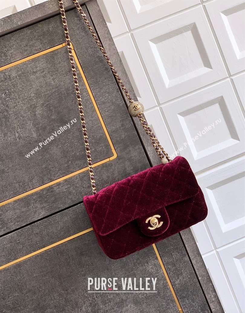 Chanel Velvet Mini Flap Bag with Strass Ball Burgundy 2025 AS1787 (yezi-251010044)