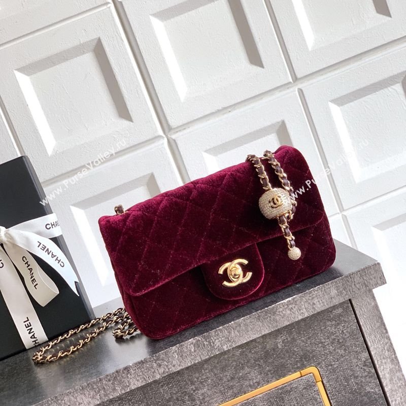 Chanel Velvet Mini Flap Bag with Strass Ball Burgundy 2025 AS1787 (yezi-251010044)