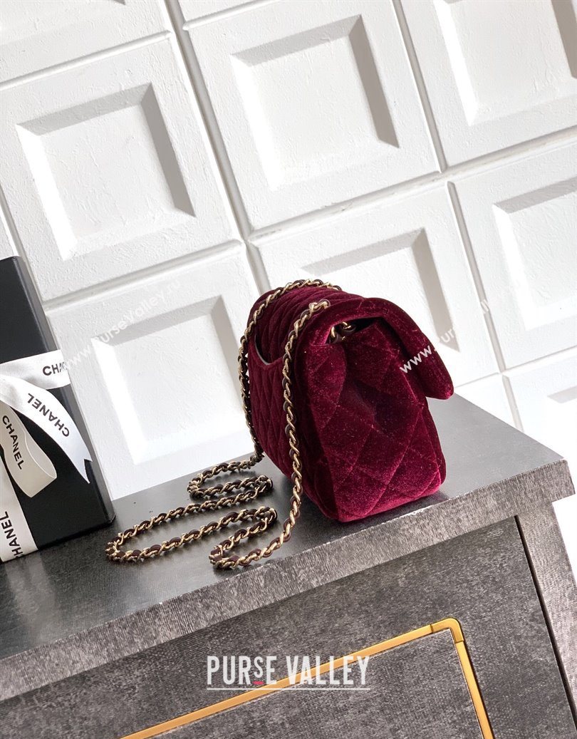 Chanel Velvet Mini Flap Bag with Strass Ball Burgundy 2025 AS1787 (yezi-251010044)