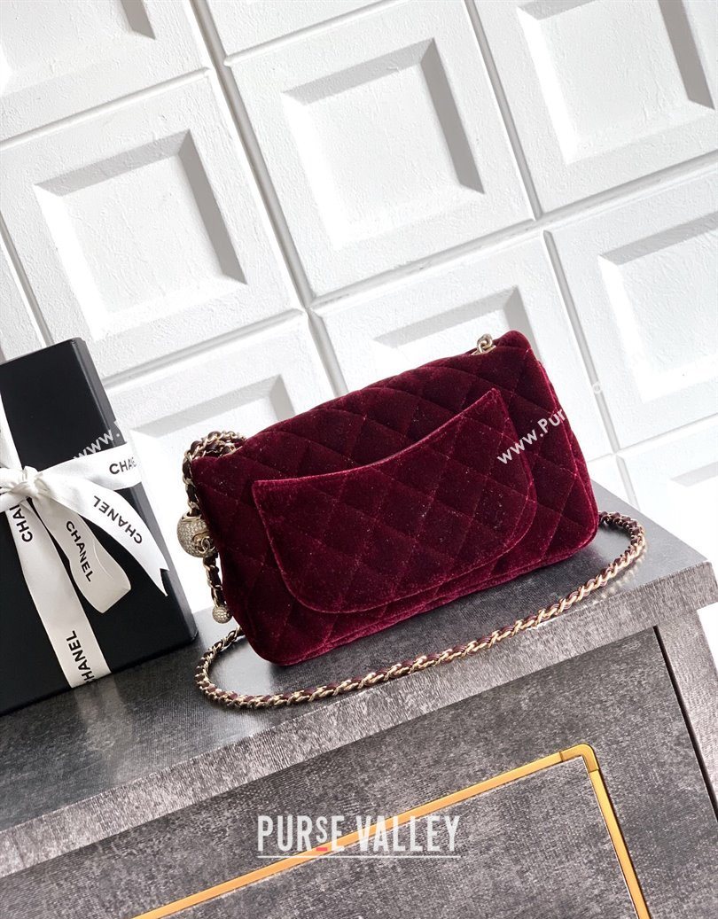 Chanel Velvet Mini Flap Bag with Strass Ball Burgundy 2025 AS1787 (yezi-251010044)