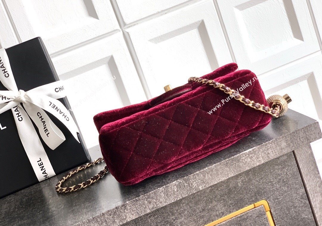 Chanel Velvet Mini Flap Bag with Strass Ball Burgundy 2025 AS1787 (yezi-251010044)