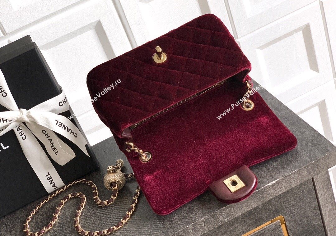 Chanel Velvet Mini Flap Bag with Strass Ball Burgundy 2025 AS1787 (yezi-251010044)