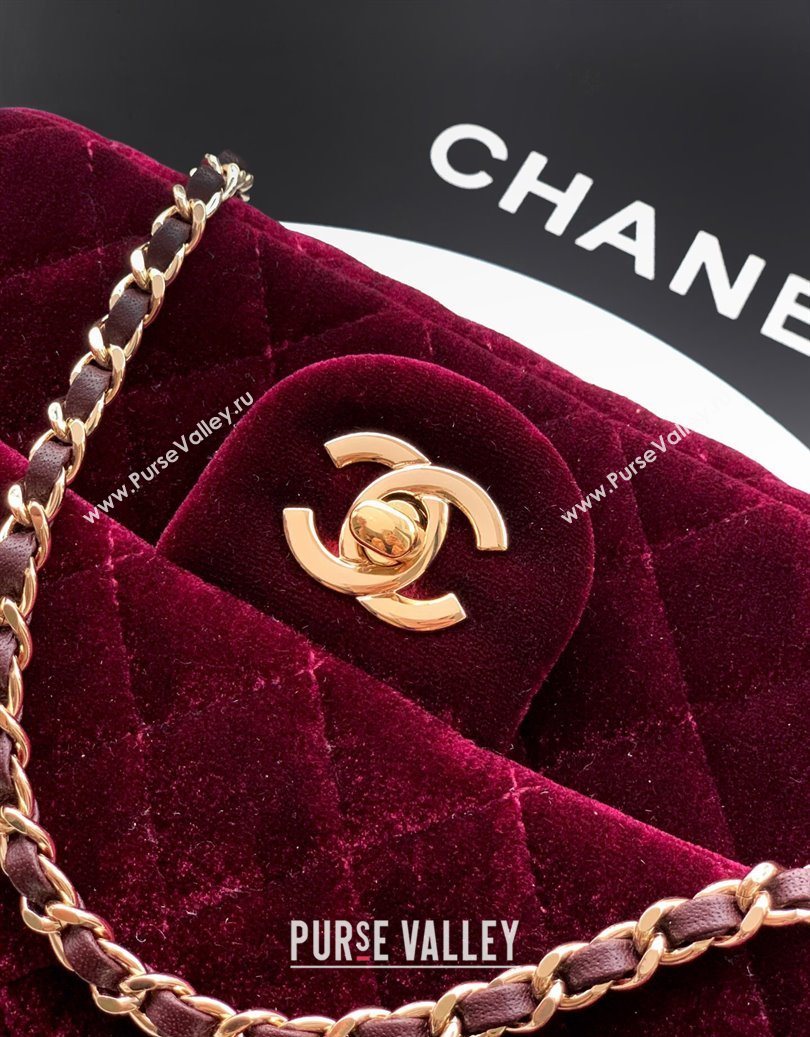 Chanel Velvet Mini Flap Bag with Strass Ball Burgundy 2025 AS1787 (yezi-251010044)