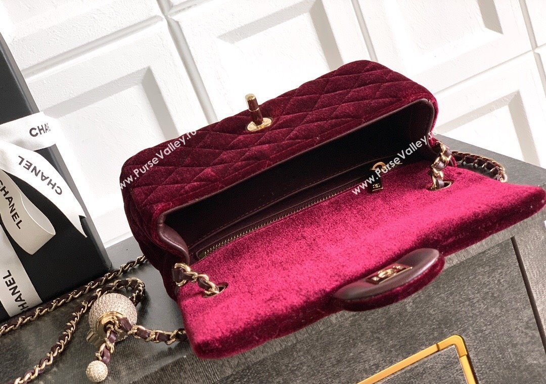 Chanel Velvet Mini Flap Bag with Strass Ball Burgundy 2025 AS1787 (yezi-251010044)