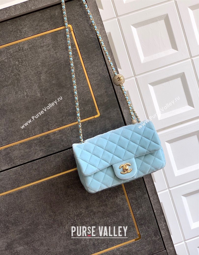 Chanel Velvet Mini Flap Bag with Strass Ball Ice Blue 2025 AS1787 (yezi-251010045)