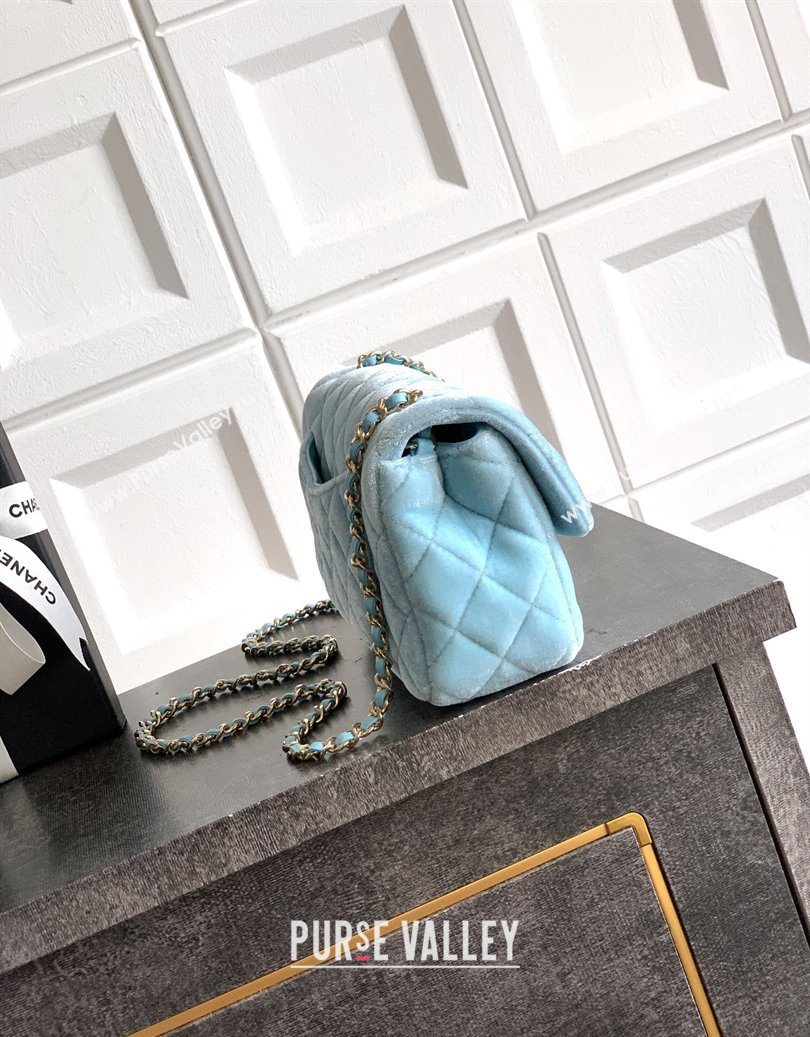 Chanel Velvet Mini Flap Bag with Strass Ball Ice Blue 2025 AS1787 (yezi-251010045)