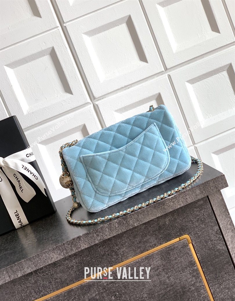 Chanel Velvet Mini Flap Bag with Strass Ball Ice Blue 2025 AS1787 (yezi-251010045)