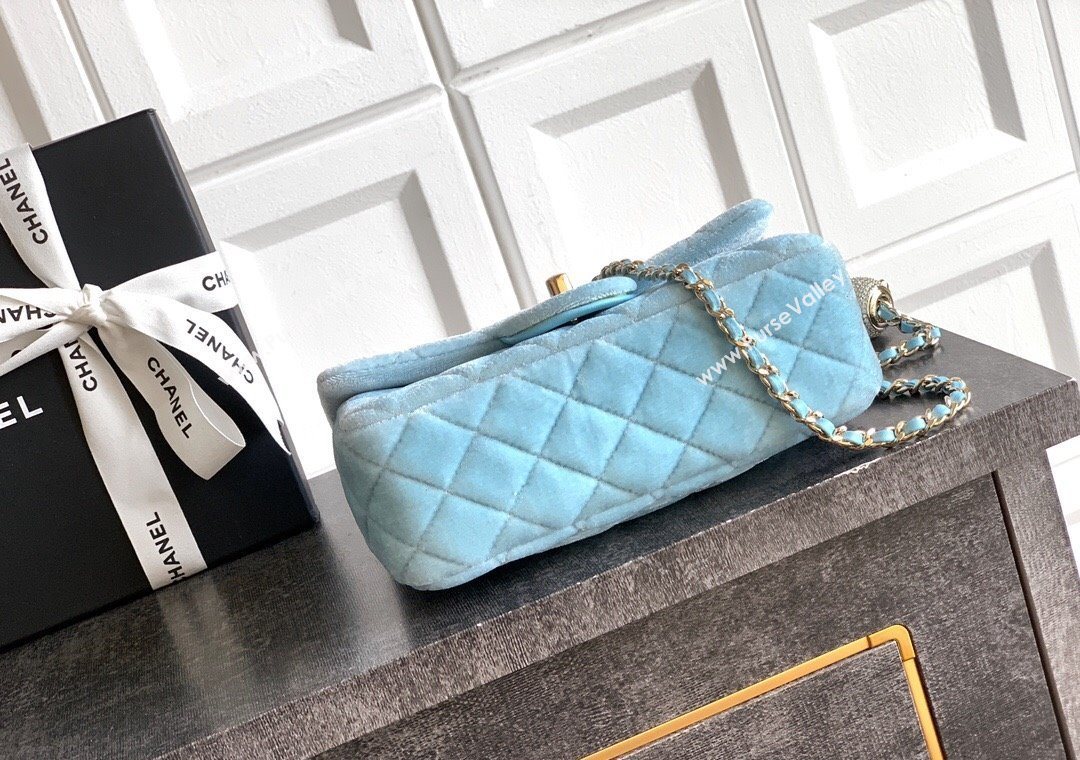 Chanel Velvet Mini Flap Bag with Strass Ball Ice Blue 2025 AS1787 (yezi-251010045)