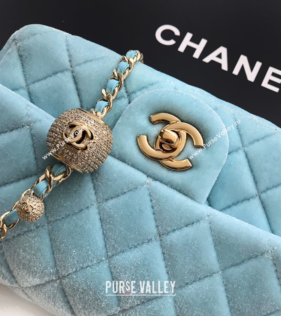 Chanel Velvet Mini Flap Bag with Strass Ball Ice Blue 2025 AS1787 (yezi-251010045)