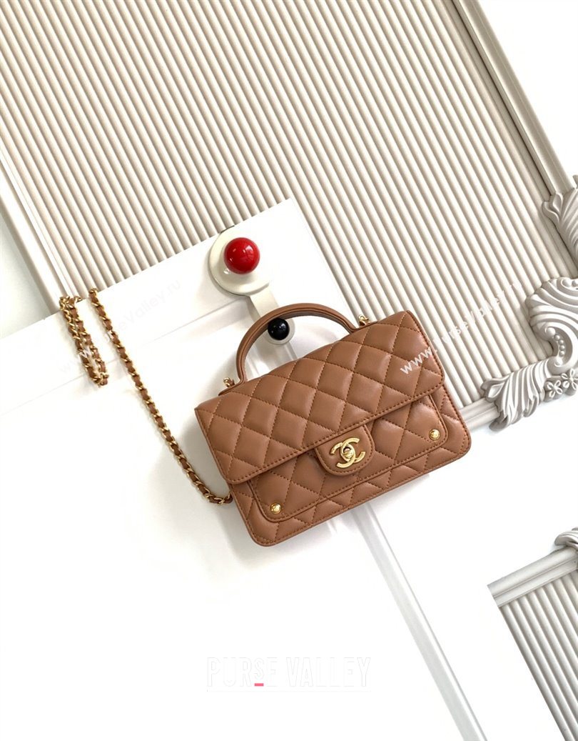 Chanel Shiny Lambskin Wallet with chain and Top Handle Brown 2025 AP4674 (yezi-251009092)