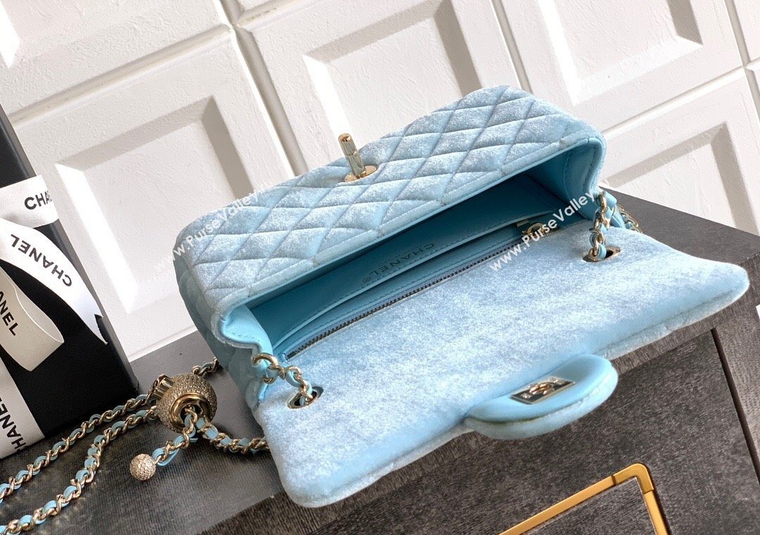 Chanel Velvet Mini Flap Bag with Strass Ball Ice Blue 2025 AS1787 (yezi-251010045)