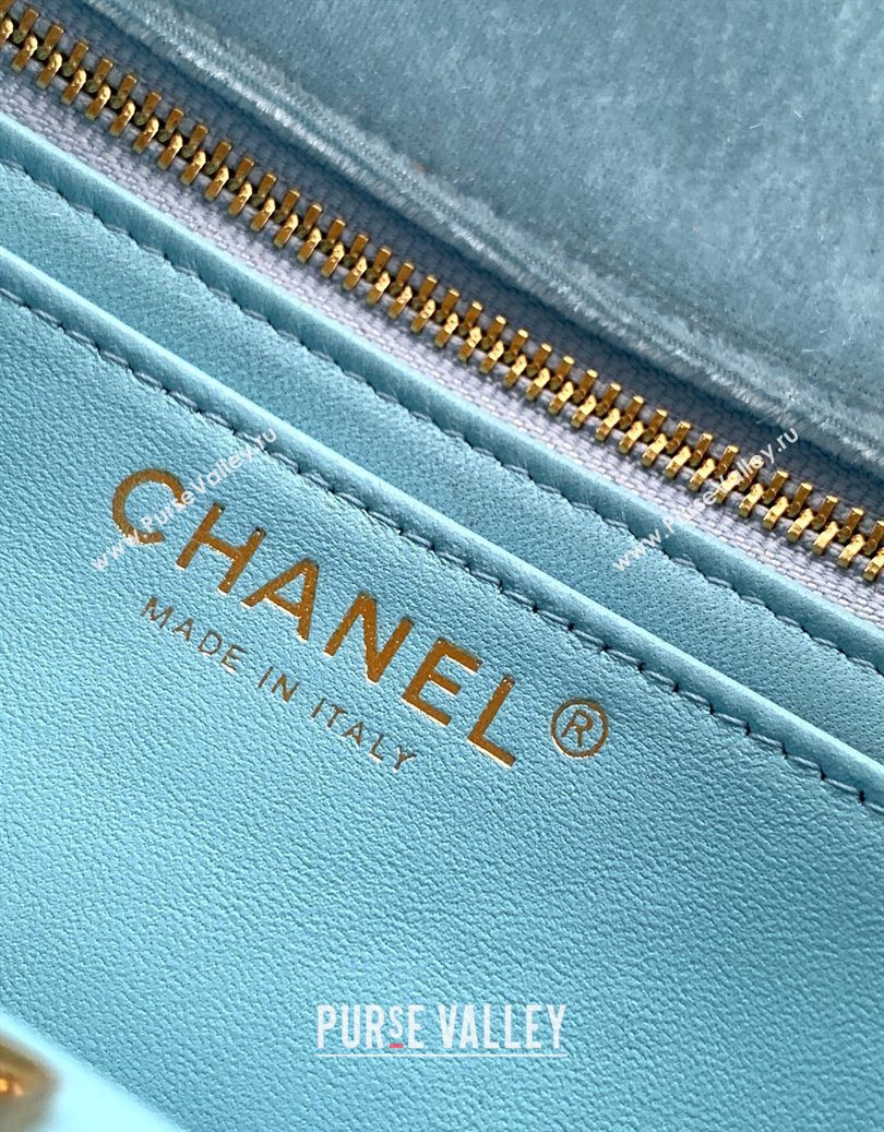 Chanel Velvet Mini Flap Bag with Strass Ball Ice Blue 2025 AS1787 (yezi-251010045)