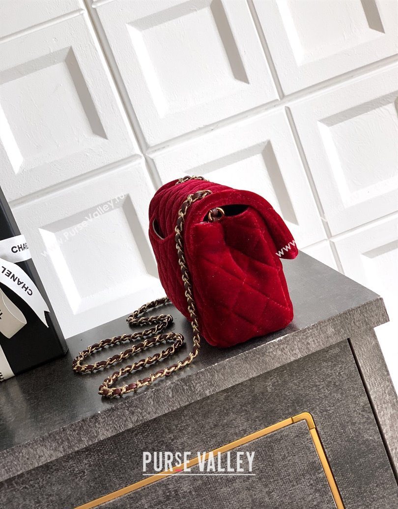 Chanel Velvet Mini Flap Bag with Strass Ball Red 2025 AS1787 (yezi-251010046)