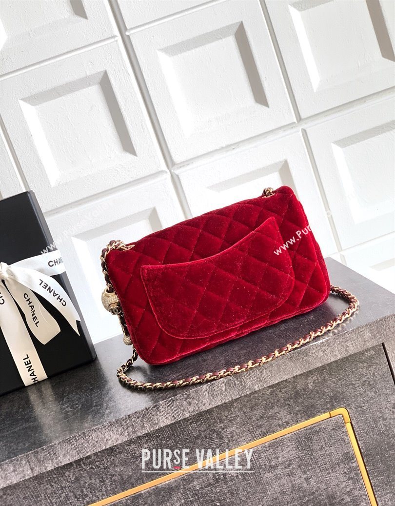 Chanel Velvet Mini Flap Bag with Strass Ball Red 2025 AS1787 (yezi-251010046)