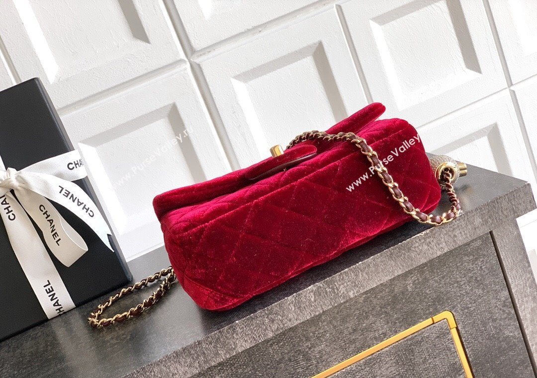 Chanel Velvet Mini Flap Bag with Strass Ball Red 2025 AS1787 (yezi-251010046)
