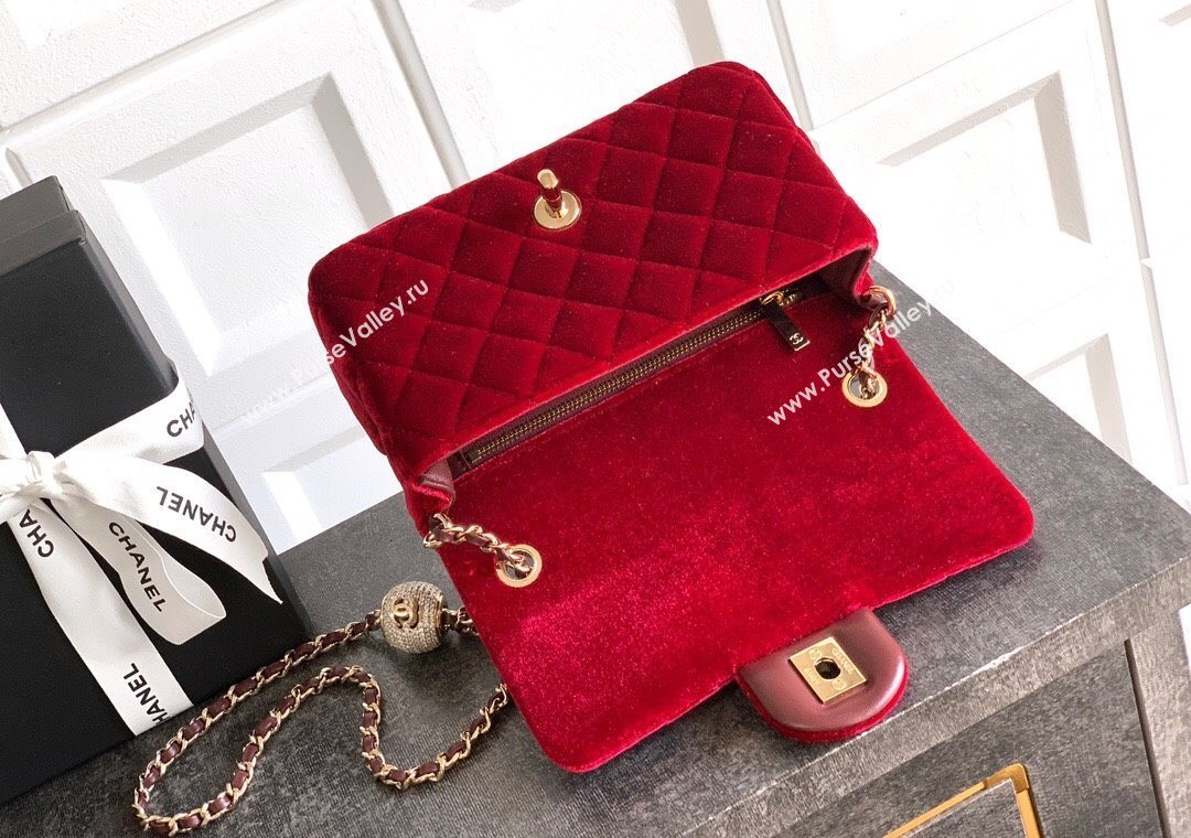 Chanel Velvet Mini Flap Bag with Strass Ball Red 2025 AS1787 (yezi-251010046)