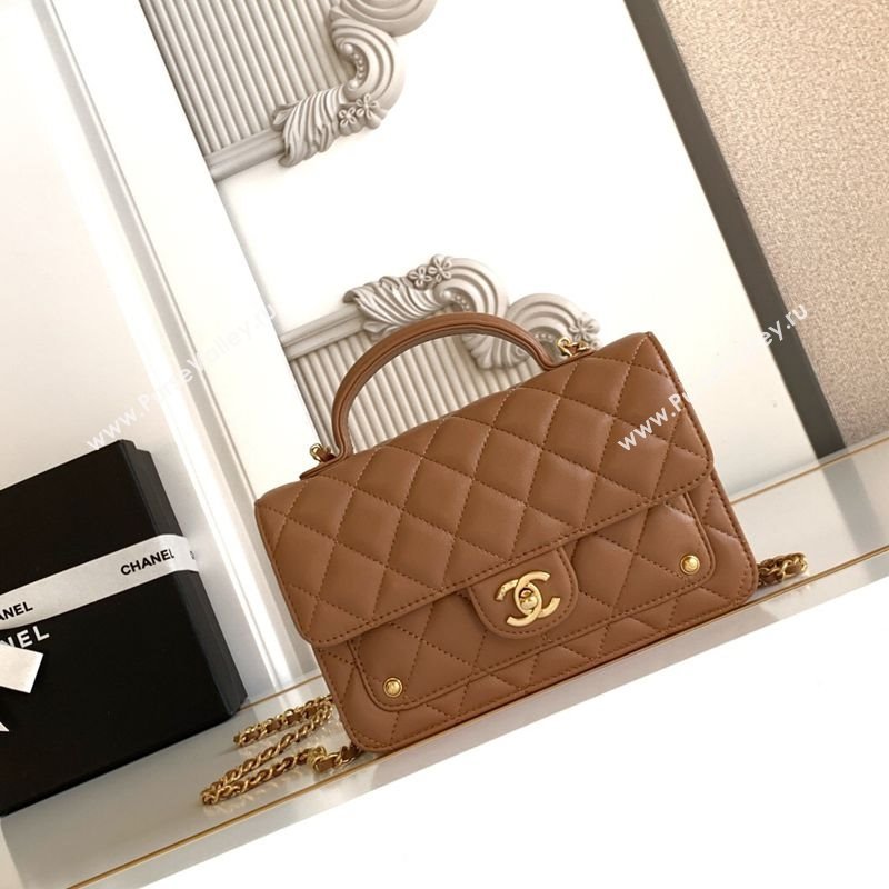 Chanel Shiny Lambskin Wallet with chain and Top Handle Brown 2025 AP4674 (yezi-251009092)
