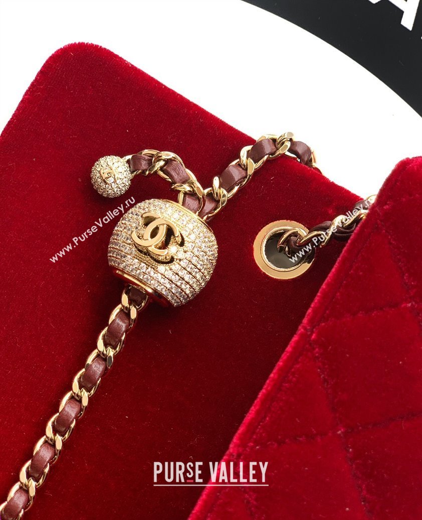 Chanel Velvet Mini Flap Bag with Strass Ball Red 2025 AS1787 (yezi-251010046)