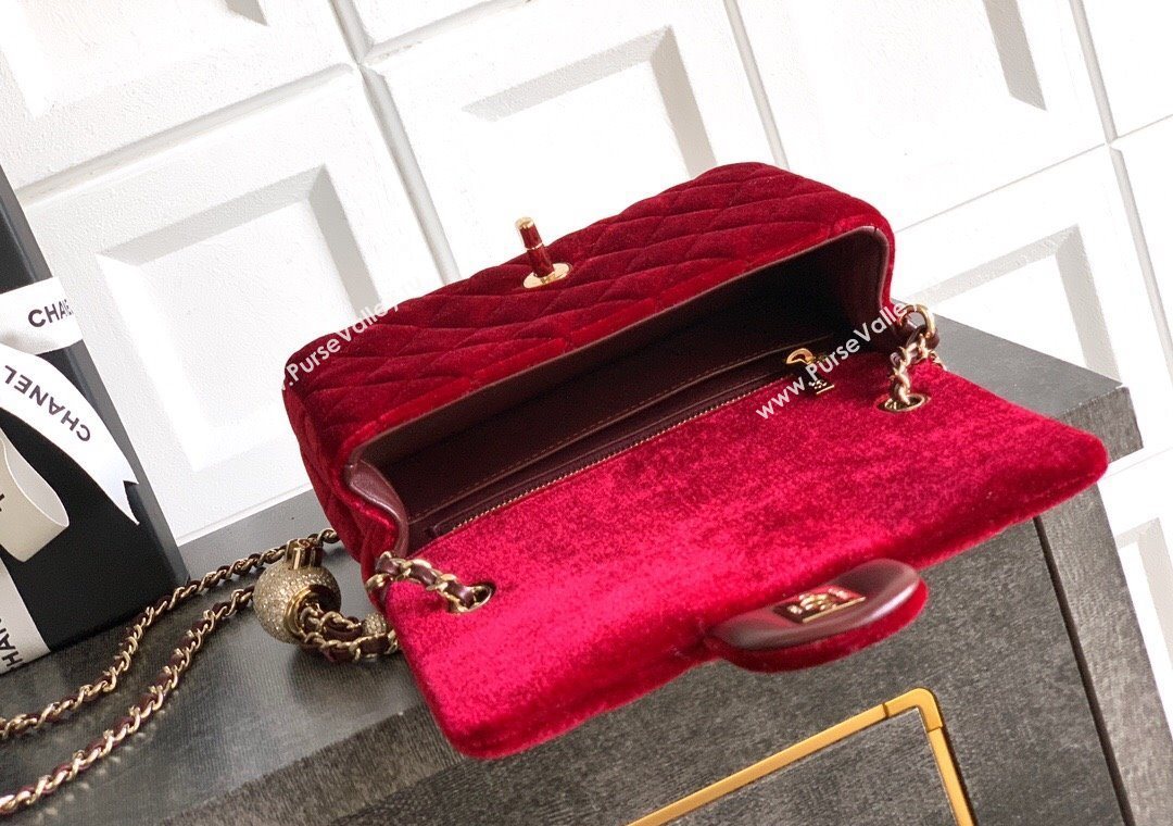 Chanel Velvet Mini Flap Bag with Strass Ball Red 2025 AS1787 (yezi-251010046)