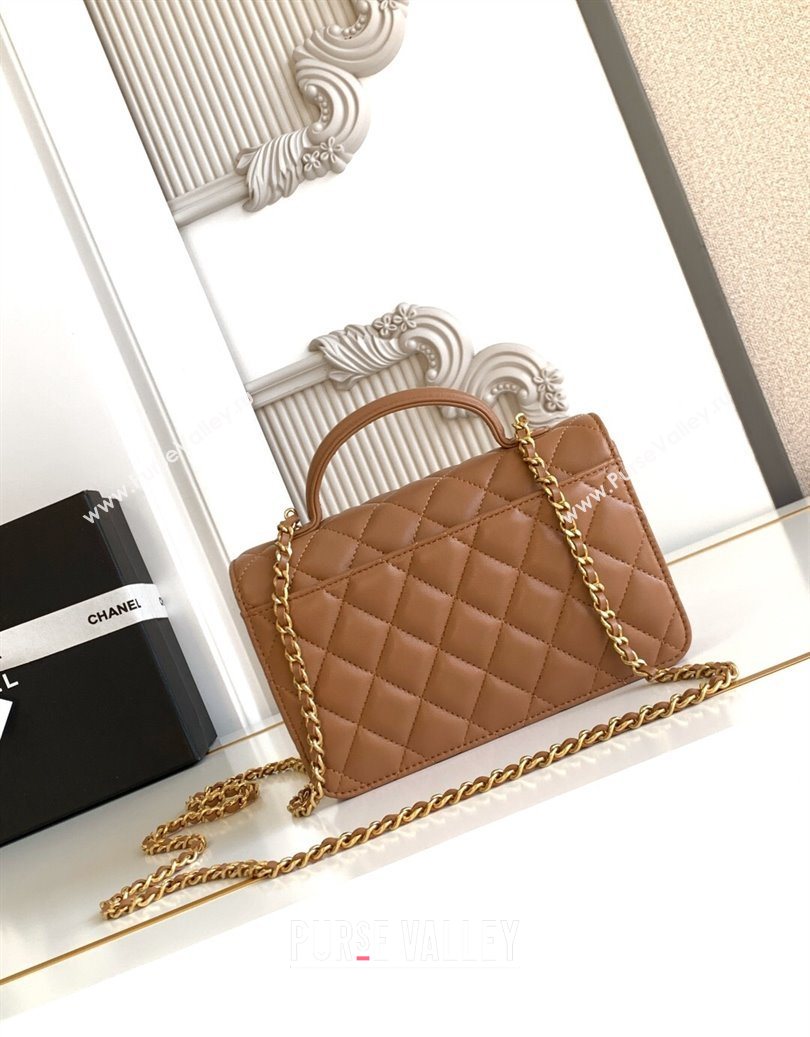Chanel Shiny Lambskin Wallet with chain and Top Handle Brown 2025 AP4674 (yezi-251009092)