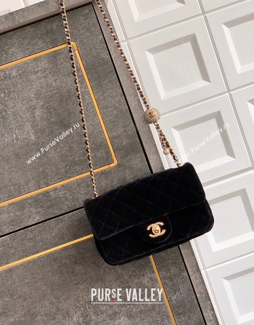 Chanel Velvet Mini Flap Bag with Strass Ball Black 2025 AS1787 (yezi-251010048)