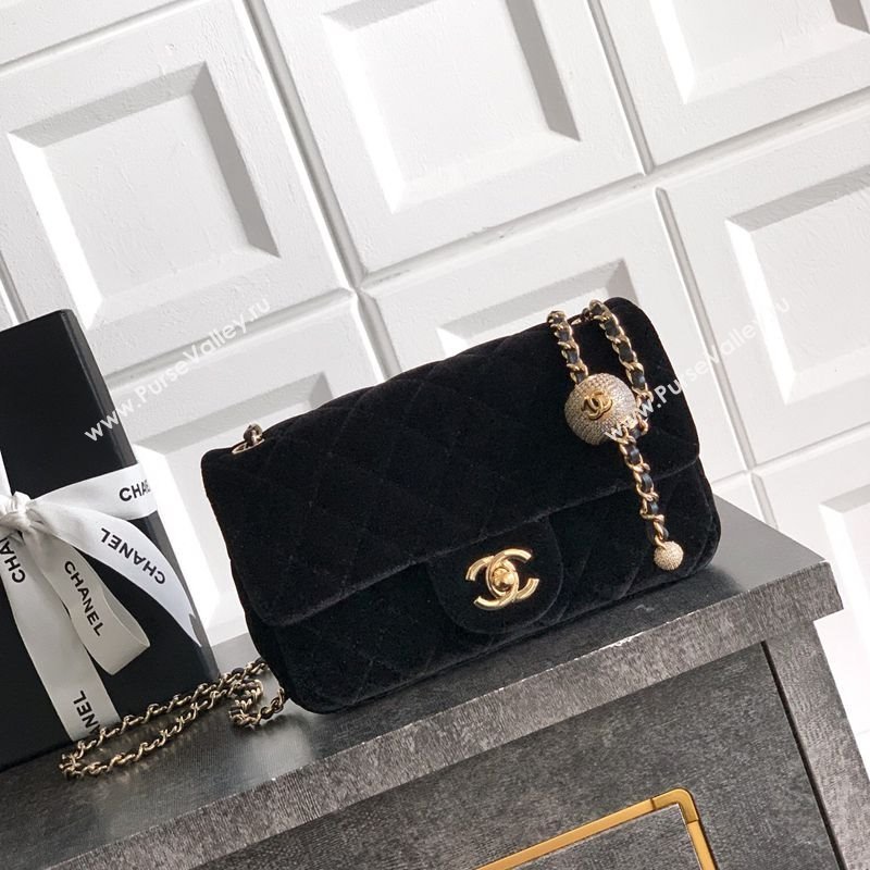 Chanel Velvet Mini Flap Bag with Strass Ball Black 2025 AS1787 (yezi-251010048)
