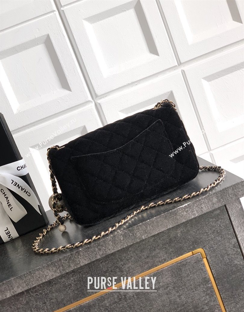 Chanel Velvet Mini Flap Bag with Strass Ball Black 2025 AS1787 (yezi-251010048)