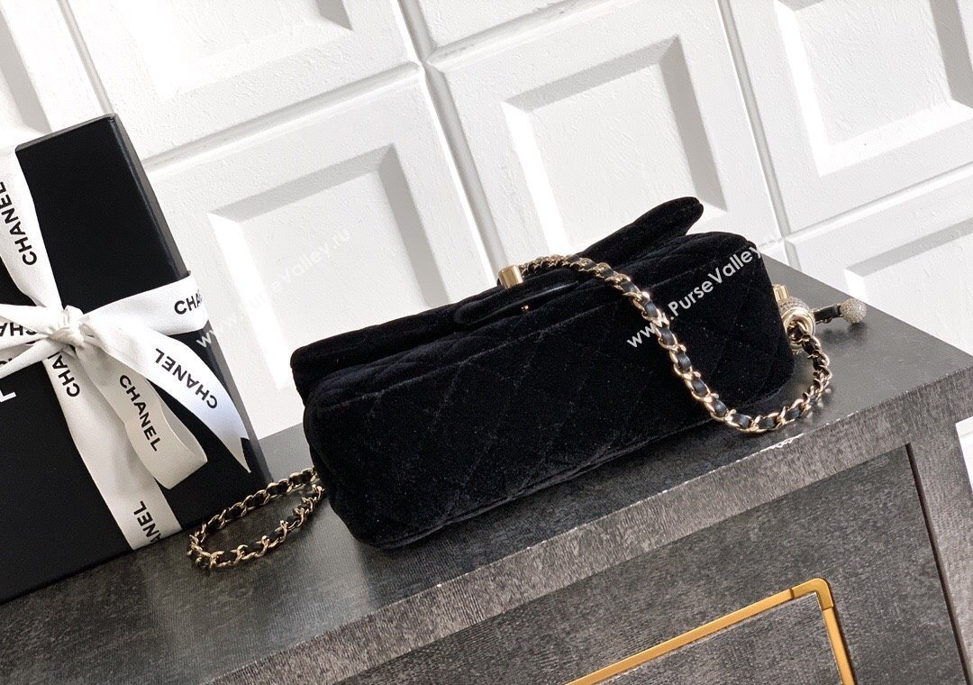 Chanel Velvet Mini Flap Bag with Strass Ball Black 2025 AS1787 (yezi-251010048)