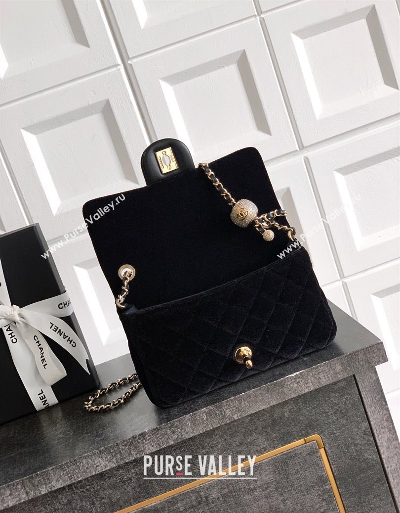 Chanel Velvet Mini Flap Bag with Strass Ball Black 2025 AS1787 (yezi-251010048)