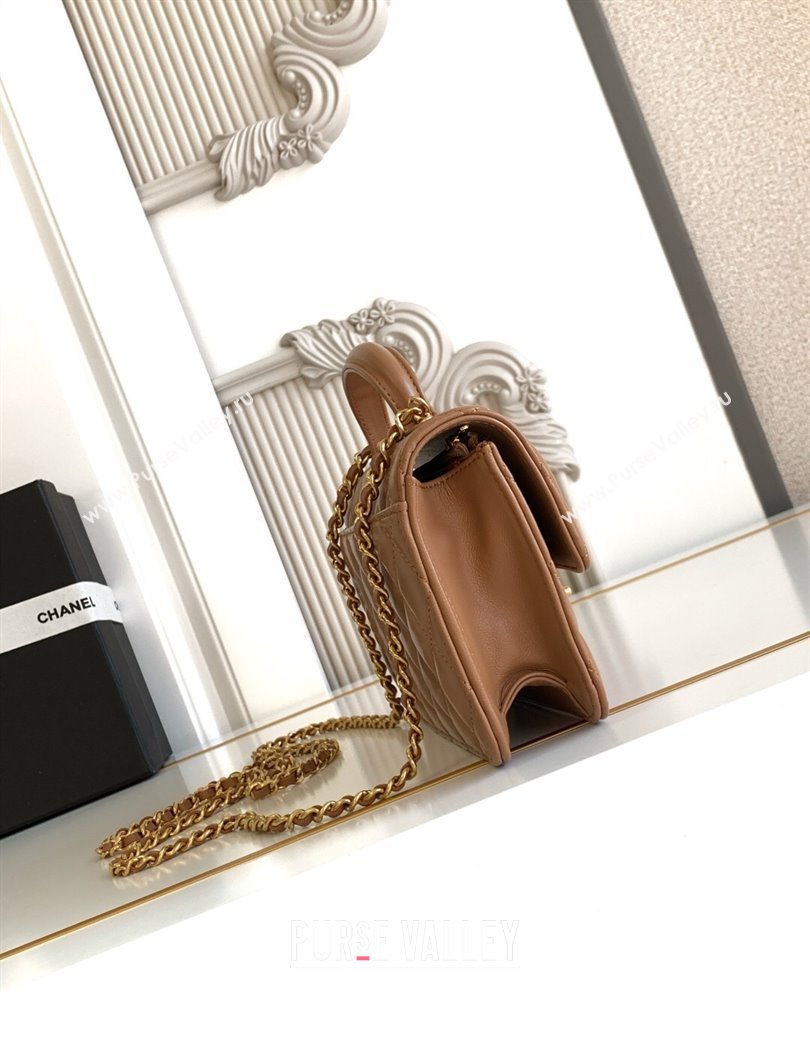 Chanel Shiny Lambskin Wallet with chain and Top Handle Brown 2025 AP4674 (yezi-251009092)