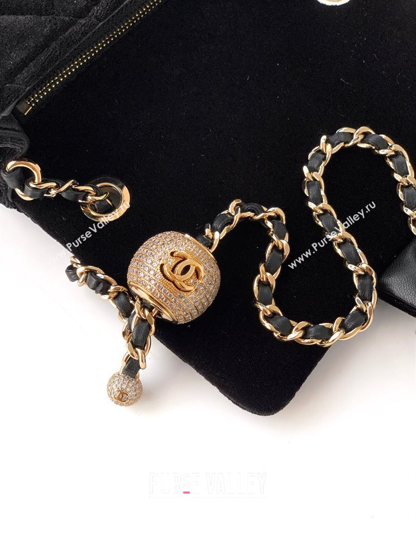 Chanel Velvet Mini Flap Bag with Strass Ball Black 2025 AS1787 (yezi-251010048)