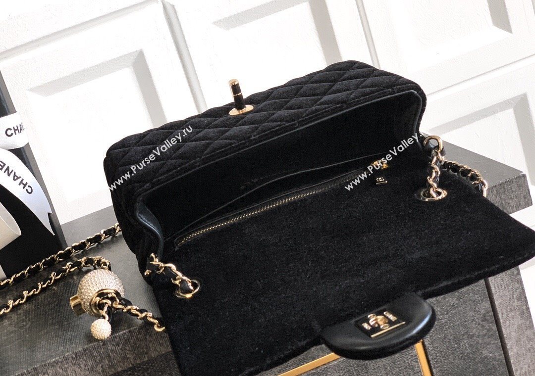 Chanel Velvet Mini Flap Bag with Strass Ball Black 2025 AS1787 (yezi-251010048)
