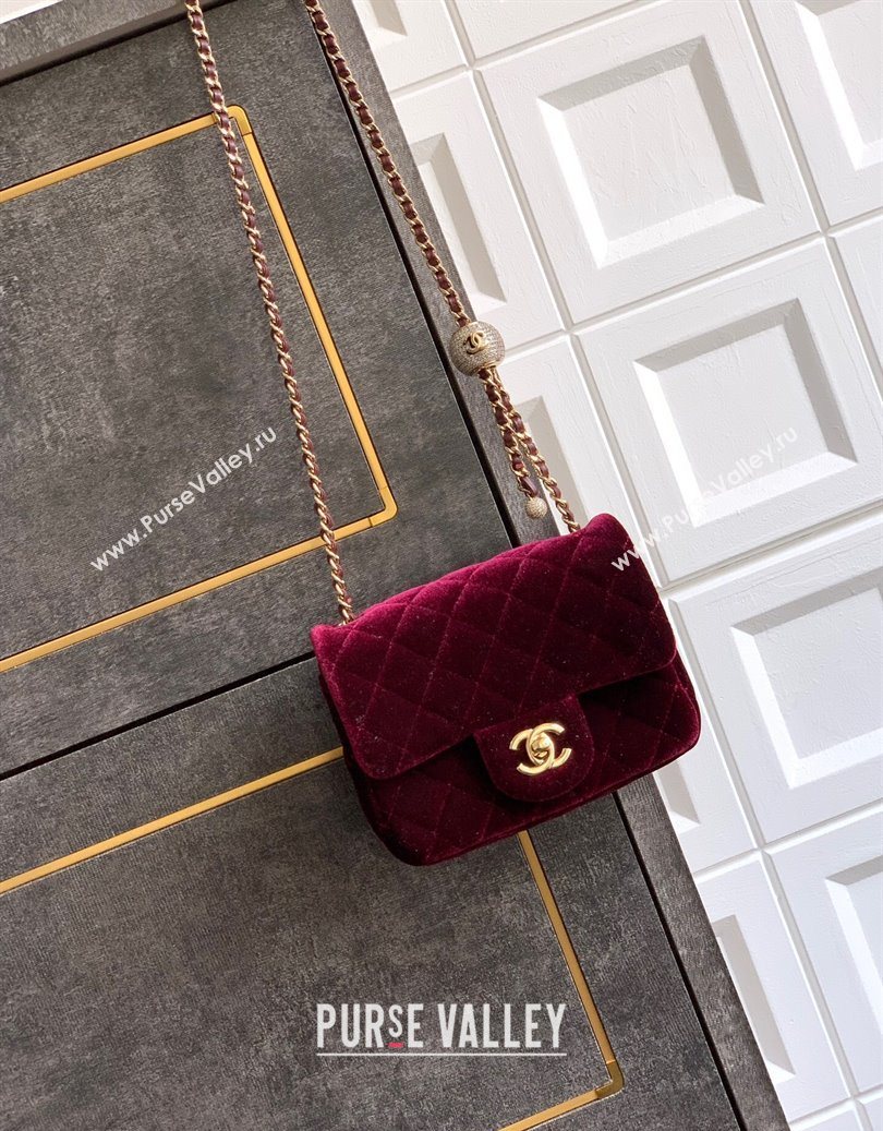 Chanel Velvet Mini Square Flap Bag with Strass Ball Burgundy 2025 AS1786 (yezi-251010051)