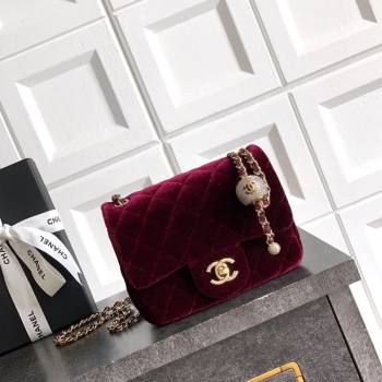 Chanel Velvet Mini Square Flap Bag with Strass Ball Burgundy 2025 AS1786 (yezi-251010051)