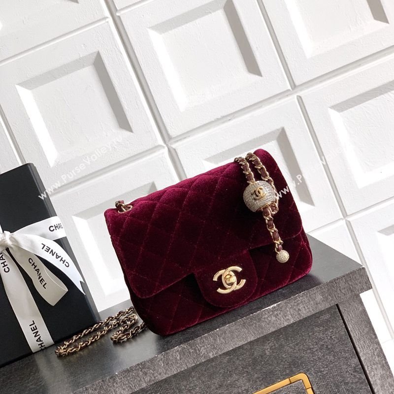 Chanel Velvet Mini Square Flap Bag with Strass Ball Burgundy 2025 AS1786 (yezi-251010051)