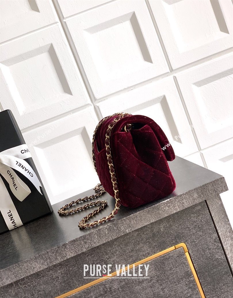 Chanel Velvet Mini Square Flap Bag with Strass Ball Burgundy 2025 AS1786 (yezi-251010051)
