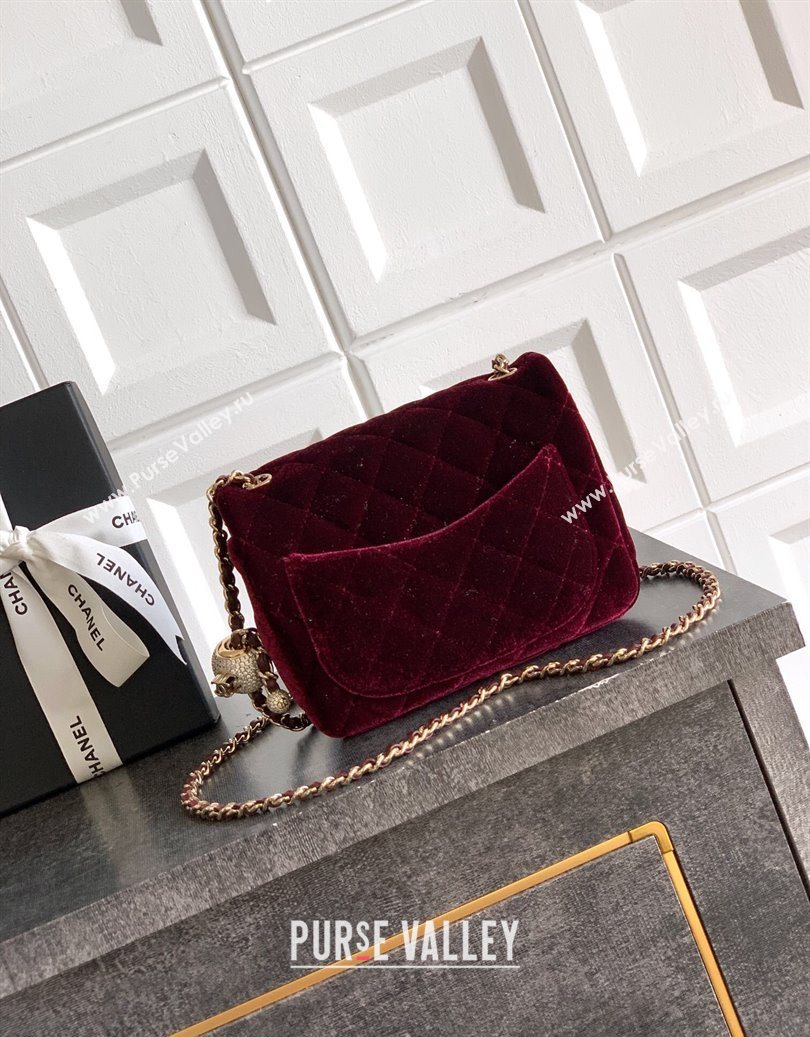 Chanel Velvet Mini Square Flap Bag with Strass Ball Burgundy 2025 AS1786 (yezi-251010051)