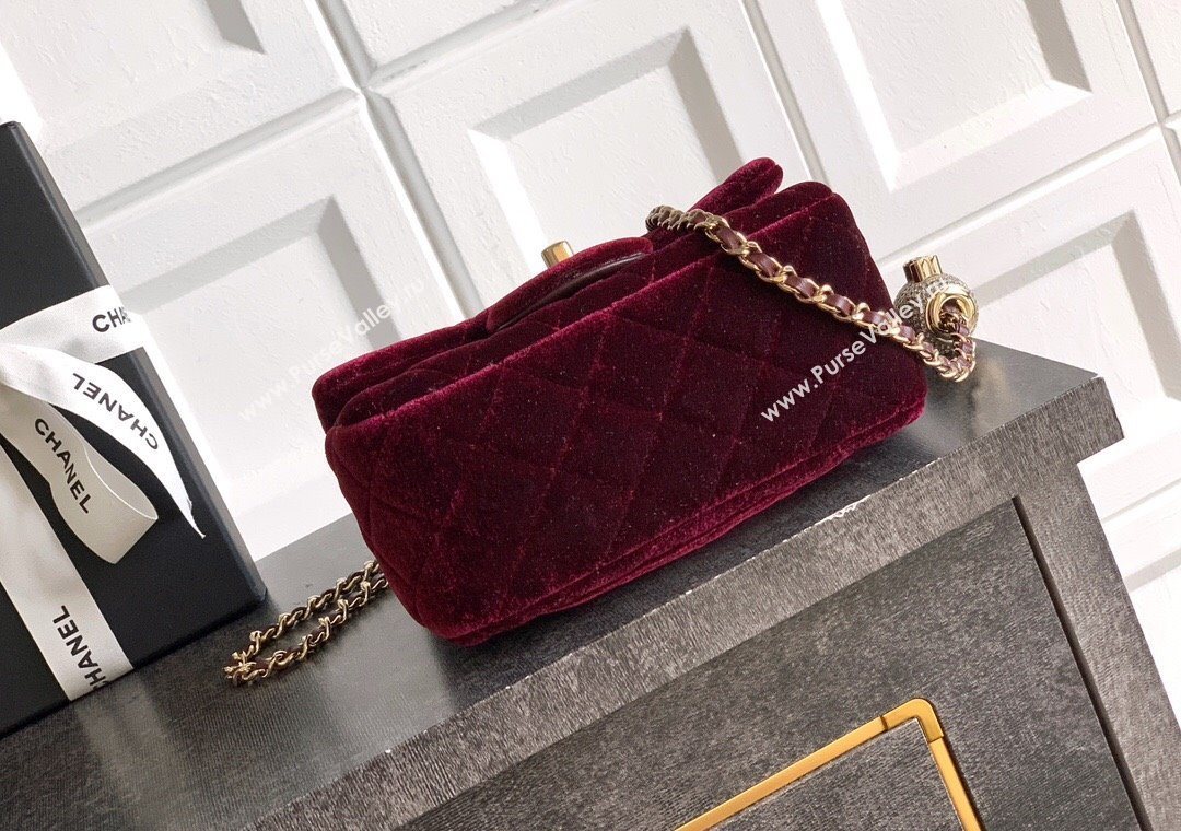 Chanel Velvet Mini Square Flap Bag with Strass Ball Burgundy 2025 AS1786 (yezi-251010051)