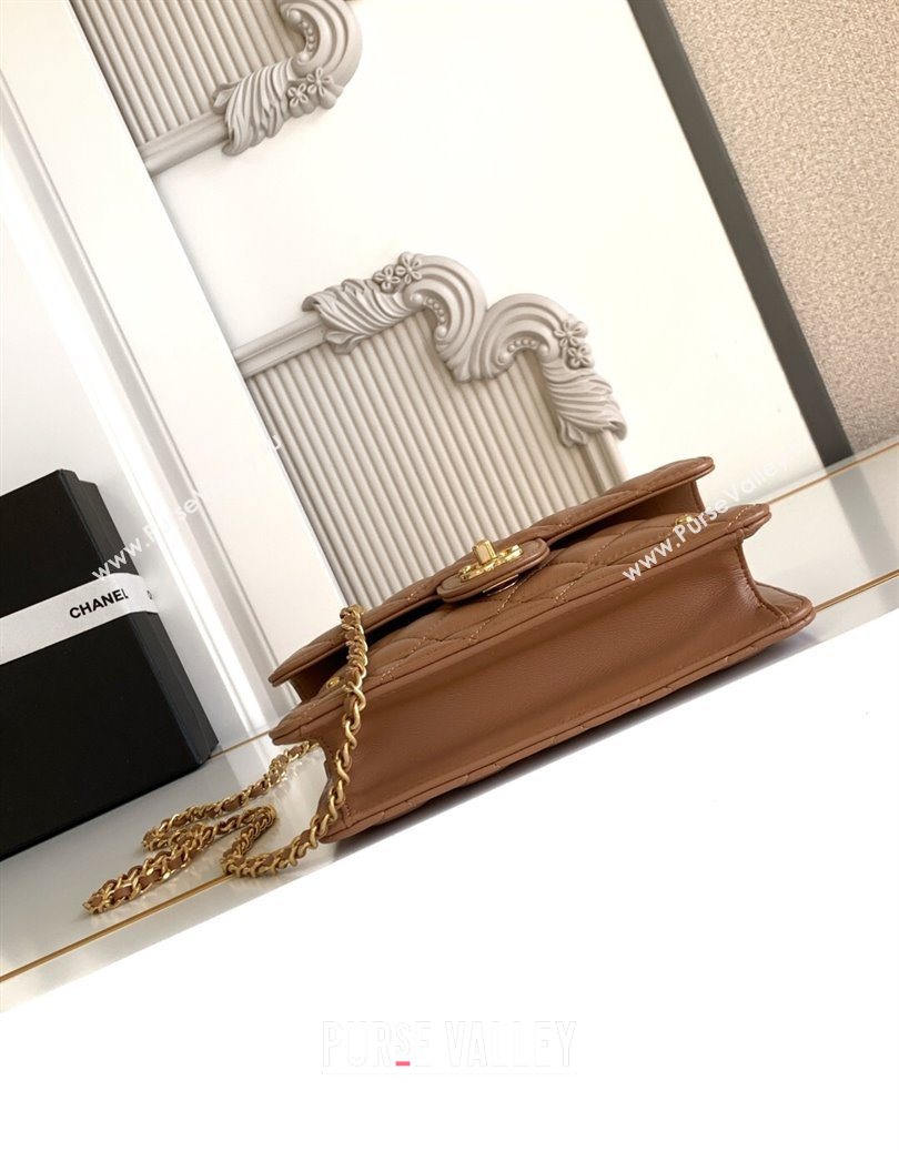 Chanel Shiny Lambskin Wallet with chain and Top Handle Brown 2025 AP4674 (yezi-251009092)