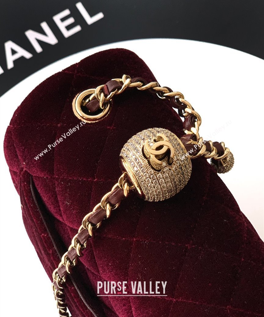 Chanel Velvet Mini Square Flap Bag with Strass Ball Burgundy 2025 AS1786 (yezi-251010051)