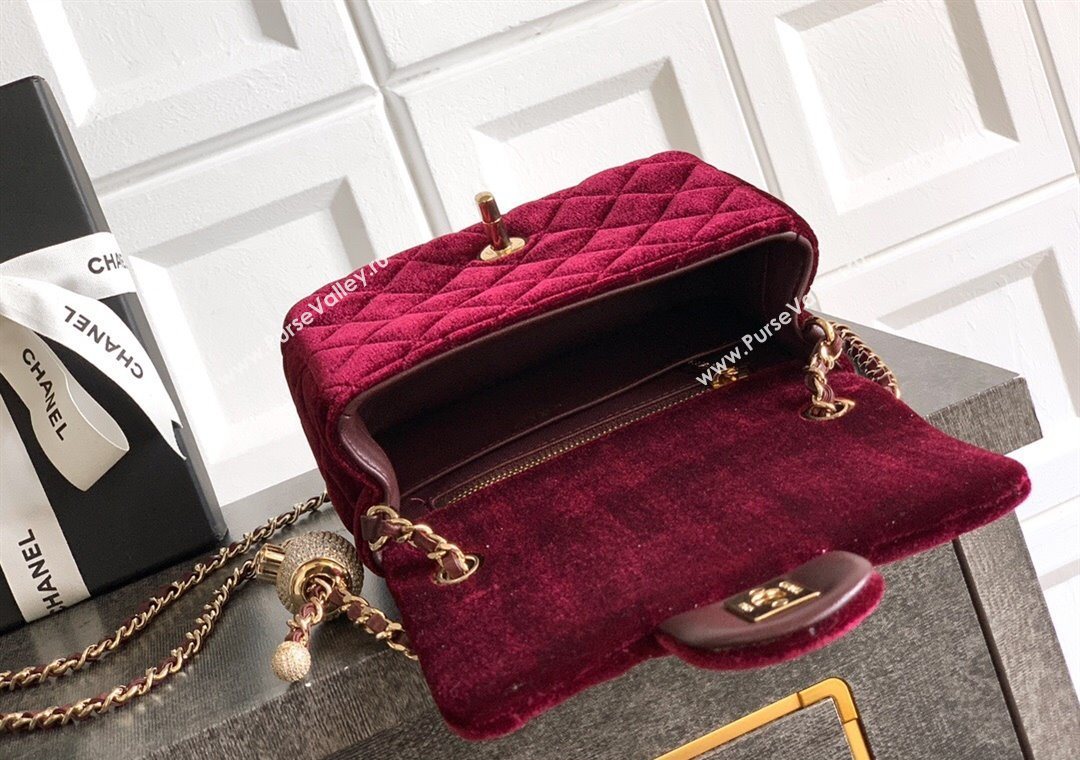 Chanel Velvet Mini Square Flap Bag with Strass Ball Burgundy 2025 AS1786 (yezi-251010051)