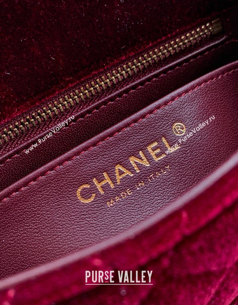 Chanel Velvet Mini Square Flap Bag with Strass Ball Burgundy 2025 AS1786 (yezi-251010051)