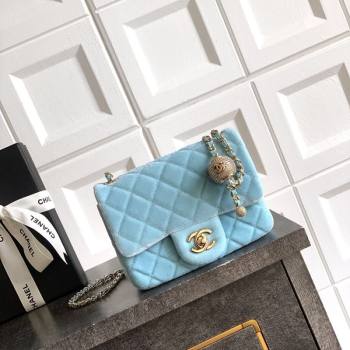 Chanel Velvet Mini Square Flap Bag with Strass Ball Ice Blue 2025 AS1786 (yezi-251010052)